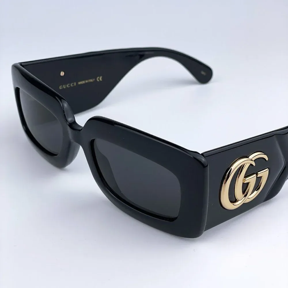 NEW Gucci GG0811S 001 Black Logo Gray Rectangle Anti-Reflective Unisex Sunglasse